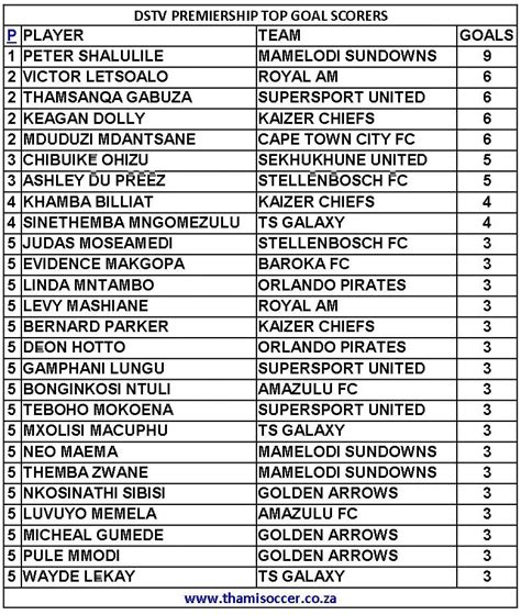 leading goal scorers dstv premier league